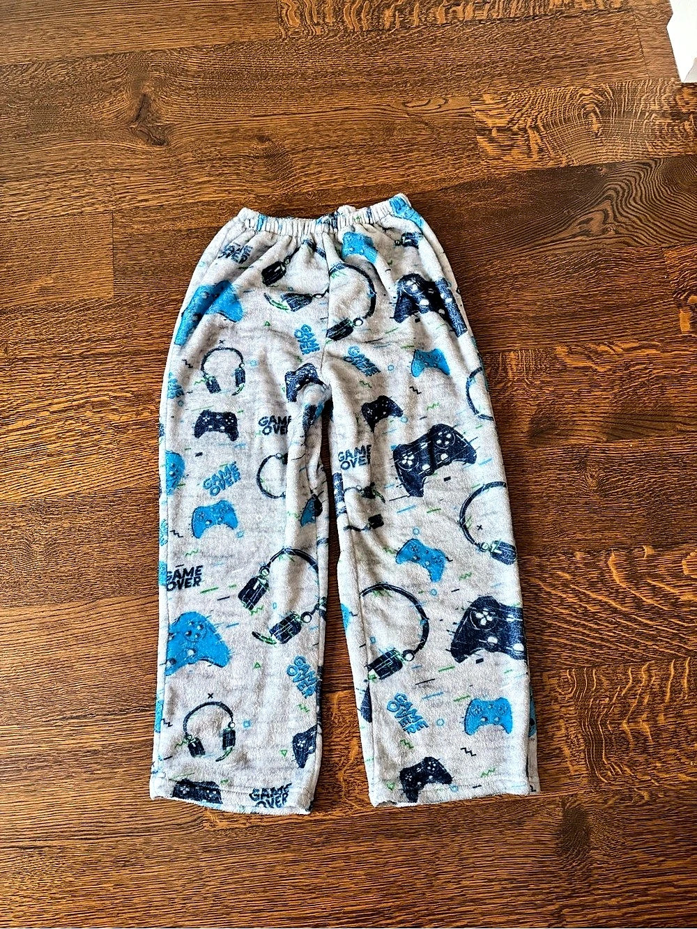 Kids’ Game Over Fuzzy PJ Pants Gray & Blue Size 10/12